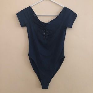 Navy Blue Off the Shoulder Bodysuit